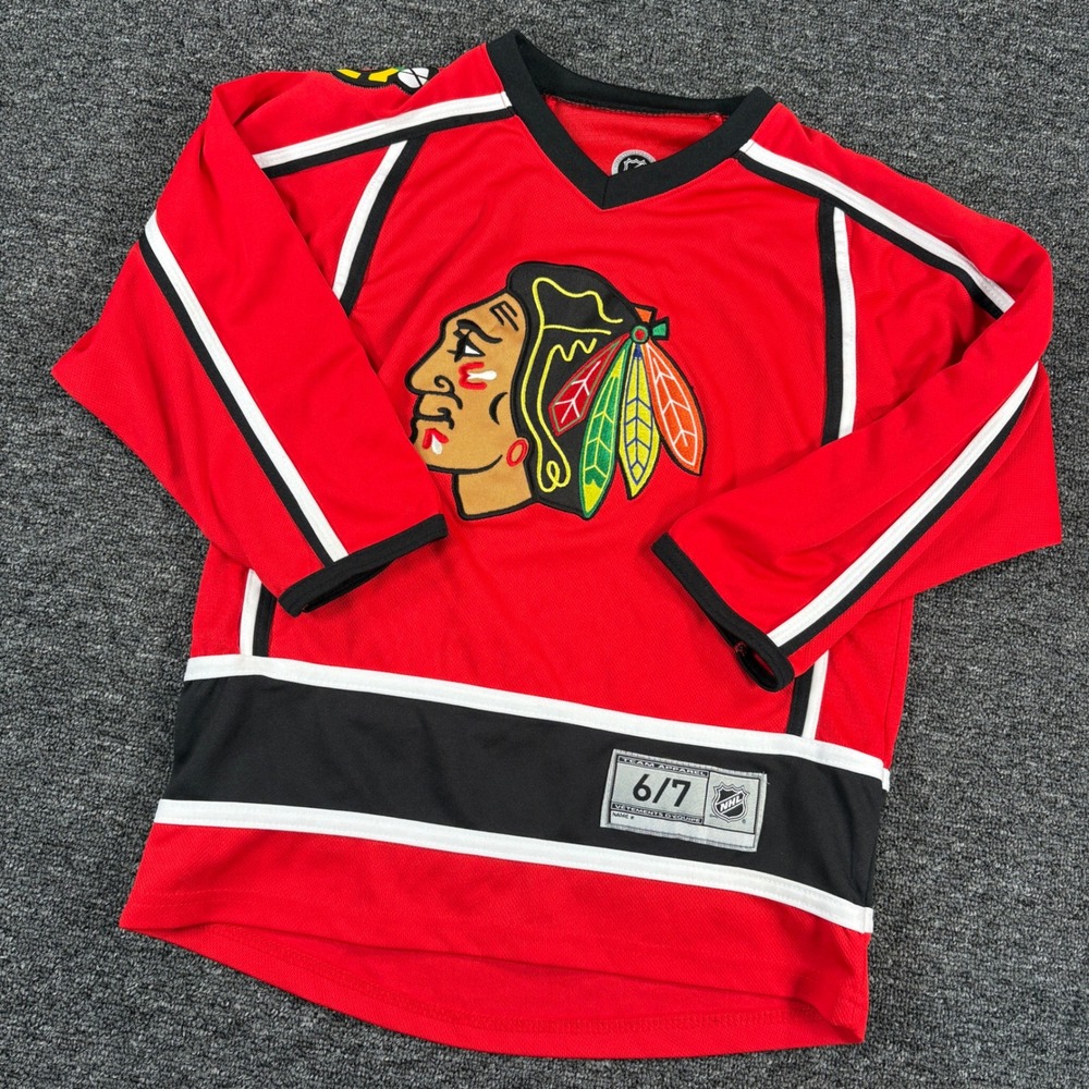 NHL Chicago Blackhawks Hockey Jersey Kids 6/7 Red Embroidered Logo Fan Gear